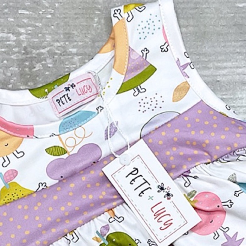 Infant girl 9/12 Funny Fruits Summer Romper Multicolored Milky Silk Fabric - Picture 2 of 6